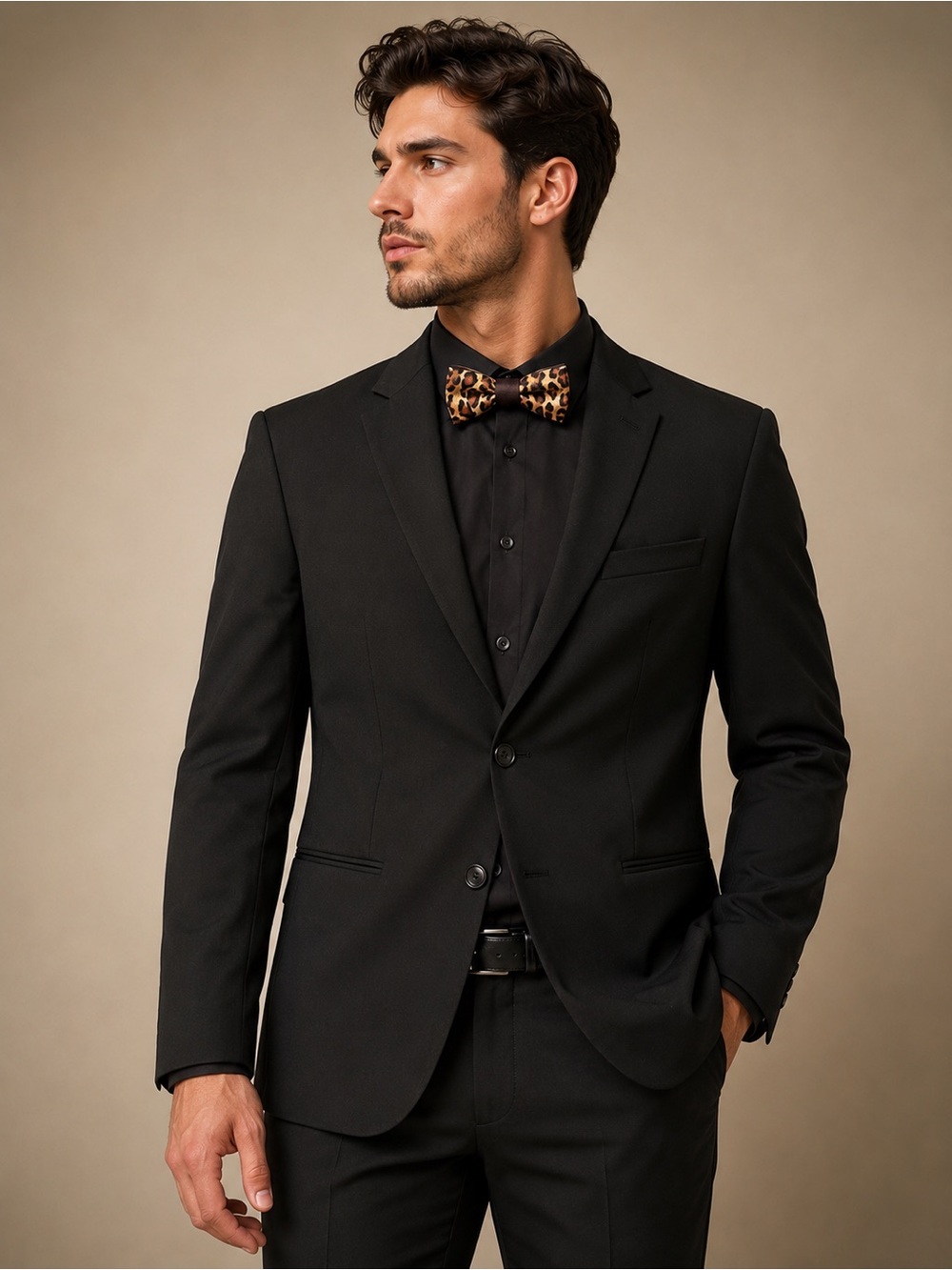 Men's Black Notch Lapel Blazer - Tailored Two-Button Sport Coat